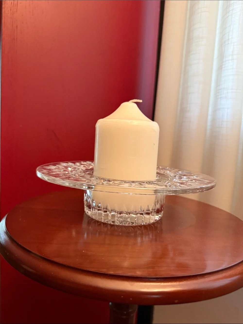 Waterford Crystal Clear Cut Glass Candle Plate with White Pillar
